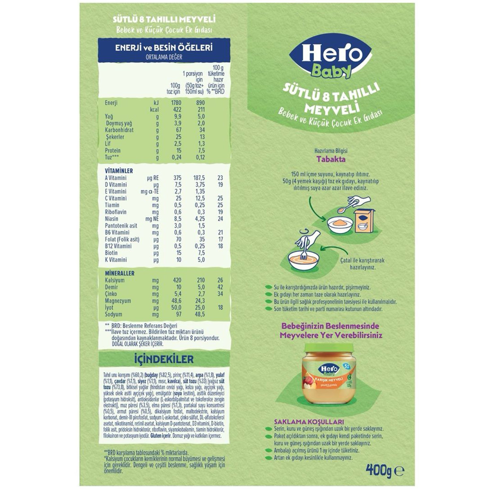 Hero Baby Milk Cereal with 8 Grains & Fruits 6+ Months 400g