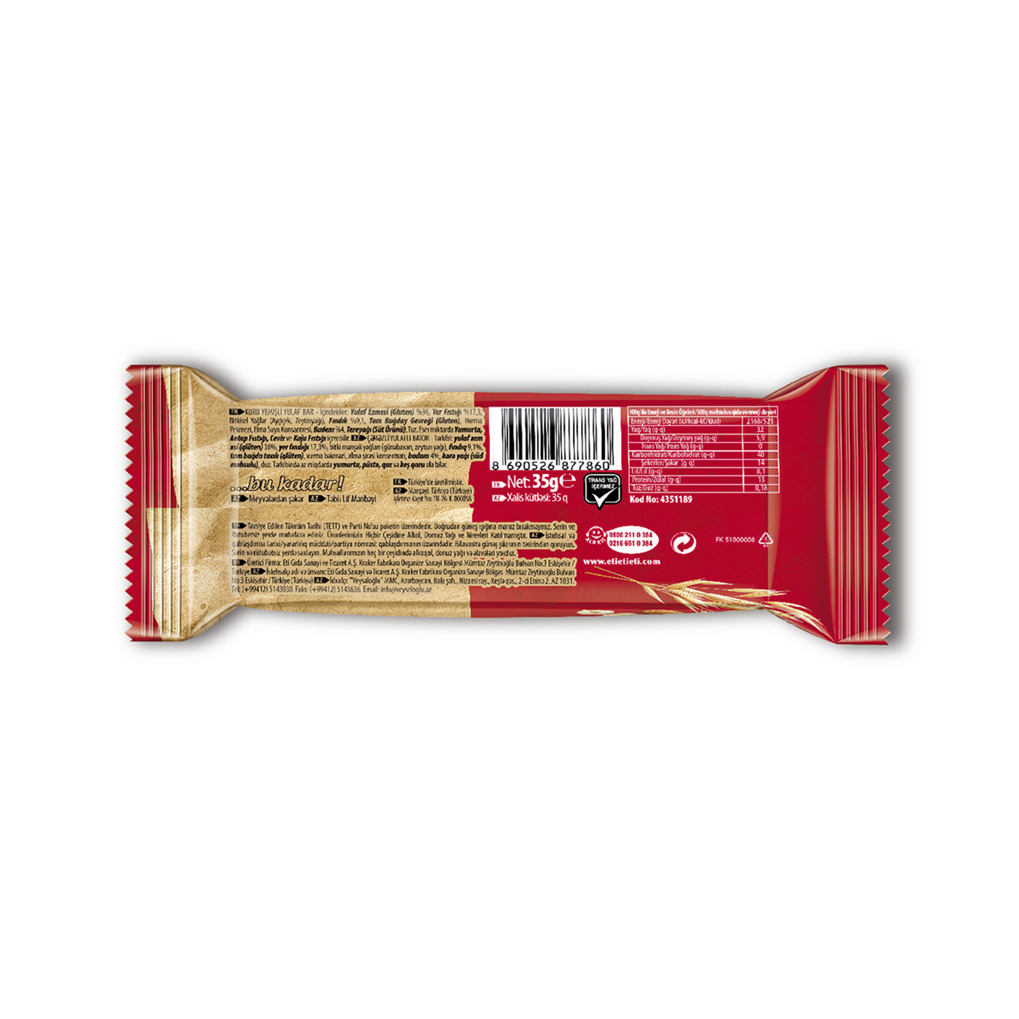 Eti Lifalif Oatmeal Bar with Dried Nuts 35g