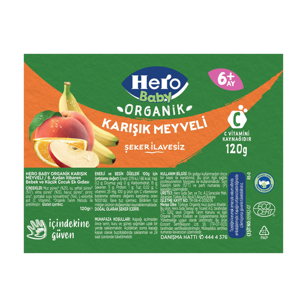 Hero Baby Organic Mixed Fruit Jar Food 120gr