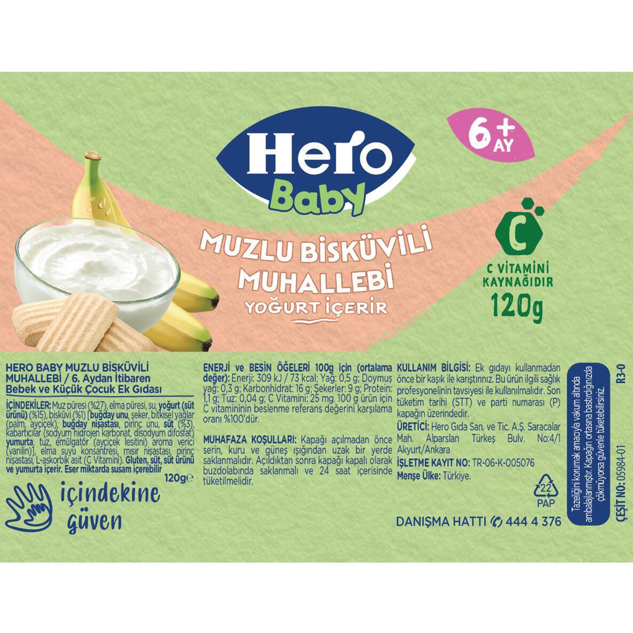 Hero Baby Banana Biscuit Pudding Jar Food 120g