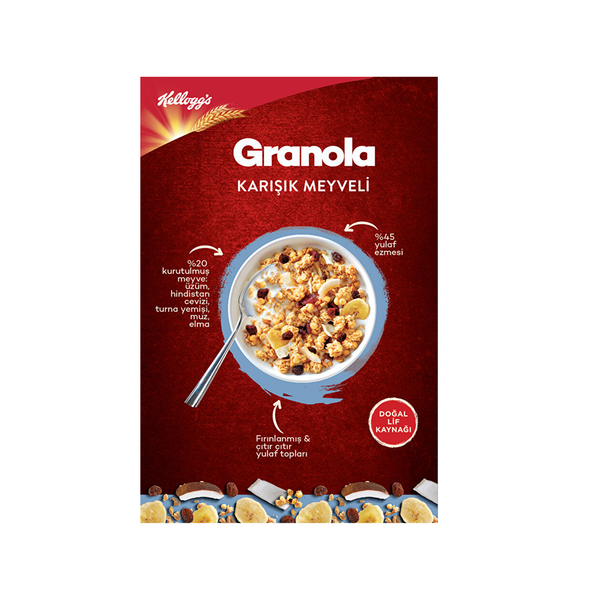 Kellogg’s Granola Mixed Fruit 340g – Contains 45% Oats, Source of Fiber, 20% Dried Fruit