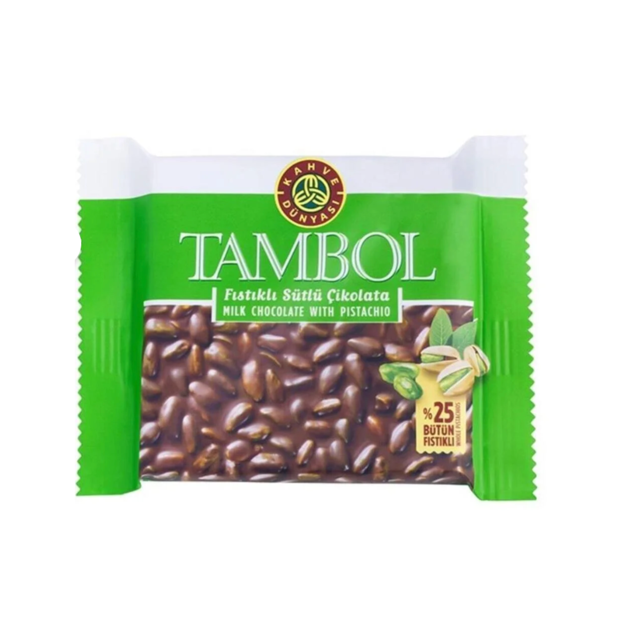 Kahve Dunyasi Tambol Milk Chocolate with Pistachios 77g - Per Box (40 Pieces)